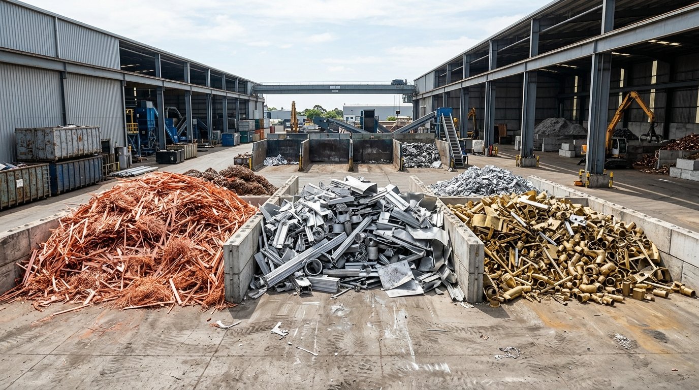 Reliable metal scrap supplier yard with sorted non-ferrous copper, aluminum, and brass